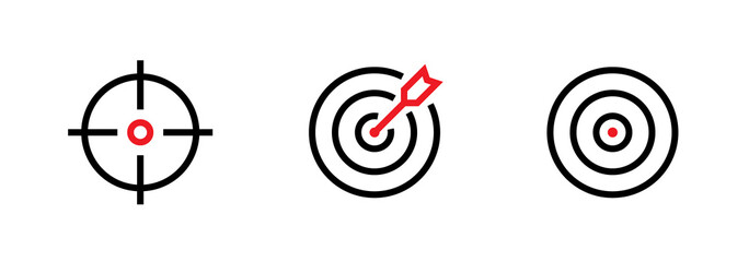 Set of Aim, Target and Goal icons. Editable line vector. - obrazy, fototapety, plakaty