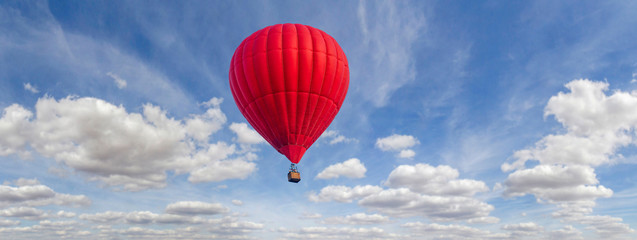 travel online, red balloon flies through the beautiful sky - Powered by Adobe