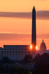 Sunrise Behind the Lincoln Memorial and Washington Monument