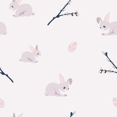 Vector seamless pattern with easter rabbits. Suitable for wrapping paper, fabric or web background design