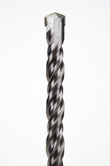 Detail of SDS drill bit on white background.
