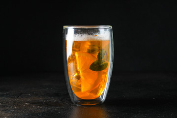 orange lemonade citrus, ice drink beverage soda Menu concept. food background. top view copy space for text