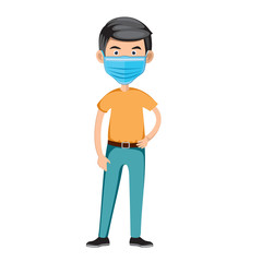 a man  in a protective mask in office clothes on a white background. vector illustration