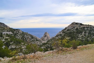 Coastal rocks and hills in Calanques National Park South of France