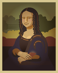 Portrait of Mona Lisa Leonardo da Vinci. Mona Lisa holds a smartphone