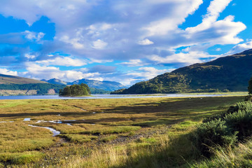 Meadows by Loch Eli in Highland, Scotland, UK