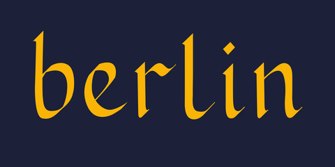 Handwritten word Berlin. Flat brush style. Orange vector text on dark background