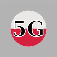 5G technology in Poland . Circle button icon with flag of Poland . Vector illustration.