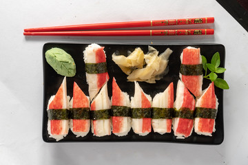 sushi on bamboo mat