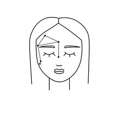 
a girl with acne on her forehead in the form of the zodiac constellation Libra. black vector graphics