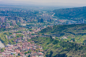 Panoramic view of Tbilisi city from   Mt Mtatsminda, old town and modern architecture.  Georgia
