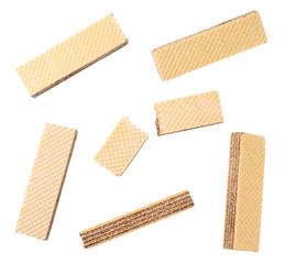 Set of wafers with chocolate on white background. Isolated