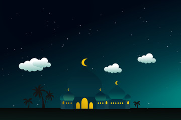 Ramadhan Kareem, Mosque, night, moon, sky, star, stars, blue, dark, landscape, , light, city, illustration, silhouette, space, nature, abstract, black, evening, tree, starry, clouds