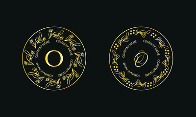 Gold monogram in round shape. Set of logos with letter O. Exquisite design for business signs, hotels, restaurants. Vector illustration