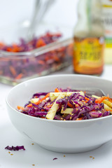Vegetarian salad with red cabbage, carrot and apple.