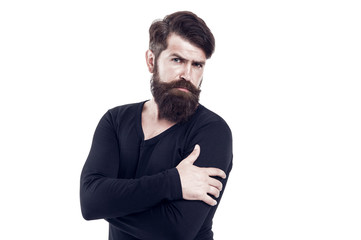 Fototapeta premium Man looks handsome in casual style. Man wearing spring clothes. make look more elegant. confidence and success. Elegance stays in fashion. thoughtful man posing isolated on white