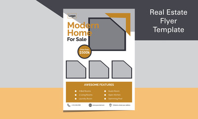 Real Estate Flyer layout with minimal Graphic design elements.