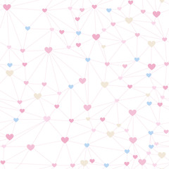 Triangle mesh seamless pattern with hearts isolated on a white 
