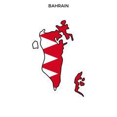 Map and Flag of Bahrain Vector Design Template with Editable Stroke