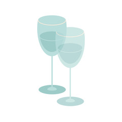 Two glasses of champagne or wine. Weddind concept. Vector Illustration on white background