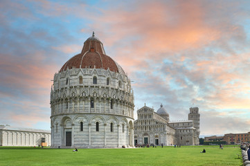 Pisa Baptistery Cathedral Duomo Piazza del Duomo Cathedral Square Campo dei Miracoli UNESCO world heritage site Tuscany, Italy, Europe.