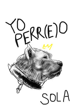 Dibujo a mano alzada de un perro, tintes urbanos, cultura del reggaeton. 