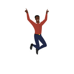 Fototapeta na wymiar Cheerful man jumping in joy. Isolated on white background. Flat style vector illustration