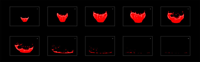 red fire splashes animation sprite sheet. cartoon splash frame by frame classic effect for animation, cartoon video, motion or design.