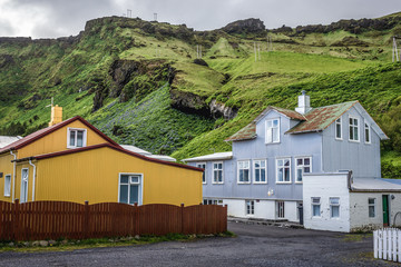 Fototapeta na wymiar Restaurant and tourist information building in Vik i Myrdal southernmost village located on the main ring road, Iceland