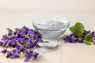 lavender bath salt with viola, violetta odorata lilac sugar crystals