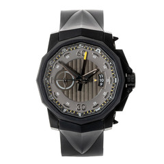 Black luxury titanium chronometer watch with black Physical vapor deposition and with rubber strap, front view isolated on white background