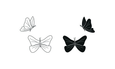 Vector illustration of black and white butterflies silhouettes on a white background.