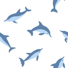 Dolphin seamless pattern. Vector illustration in cartoon and flat style on white background