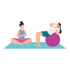Obraz premium women practicing yoga and pilates vector illustration design