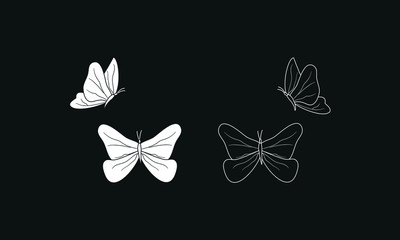 Fototapeta premium Vector illustration of silhouettes of butterflies in black and white on black background.