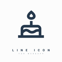 Birthday cake with a candle line vector minimalistic icon. Anniversary vector symbol. Biscuit icon for web design. Celebration modern flat icon for app design. Happy holyday sign isolated flat icon