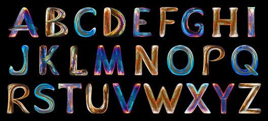 Multicolored alphabet for children on black background
