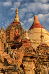 Domes and statues of Dhammayazaka Pagoda at sunset, Bagan, Myanmar