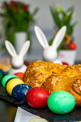 yeast wreath with Easter eggs 