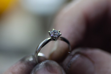 white gold precious metal ring jewelry making process with transparent white stone