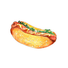 Watercolor fast food icon isolated on white background