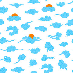 Fototapeta premium Cartoon Chinese Clouds Concept Seamless Pattern Background. Vector