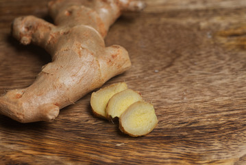 ginger on wooden background