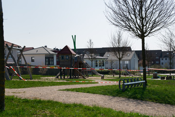 Obraz premium Playground for children is close for coronavirus.
