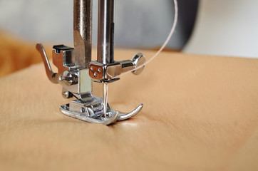 close-up of the needle in the fabric