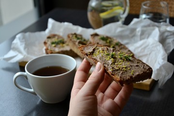Bread with pate on brunch