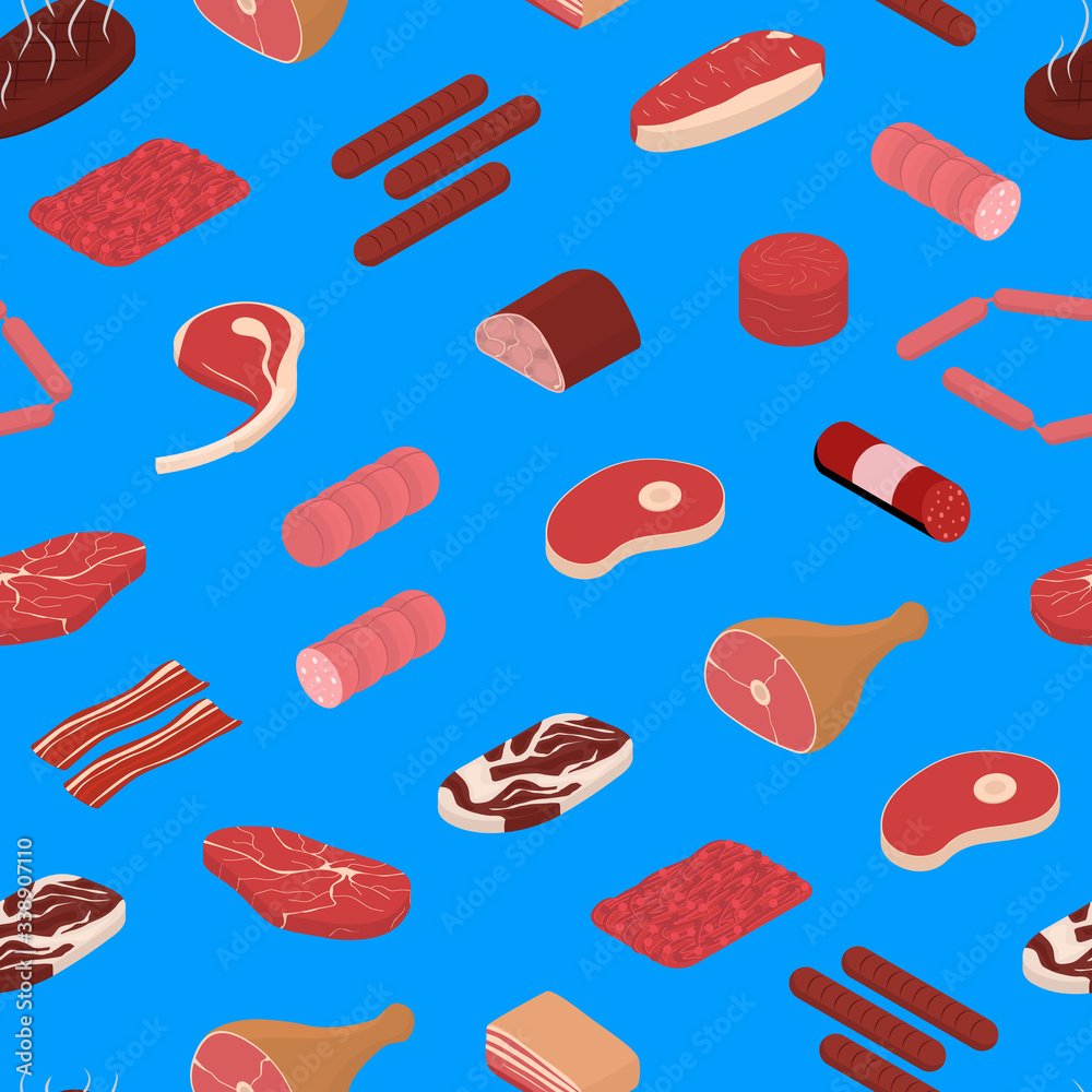 Canvas Prints Meat Concept Seamless Pattern Background 3d Isometric View. Vector