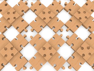 Pieces of wooden puzzle on a white background