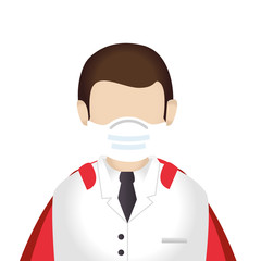 super doctor male with face mask and hero cloak vector illustration design