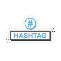 Flat label with HASHTAG speech bubble. 3D label for business, marketing and advertising on white background. Vector
